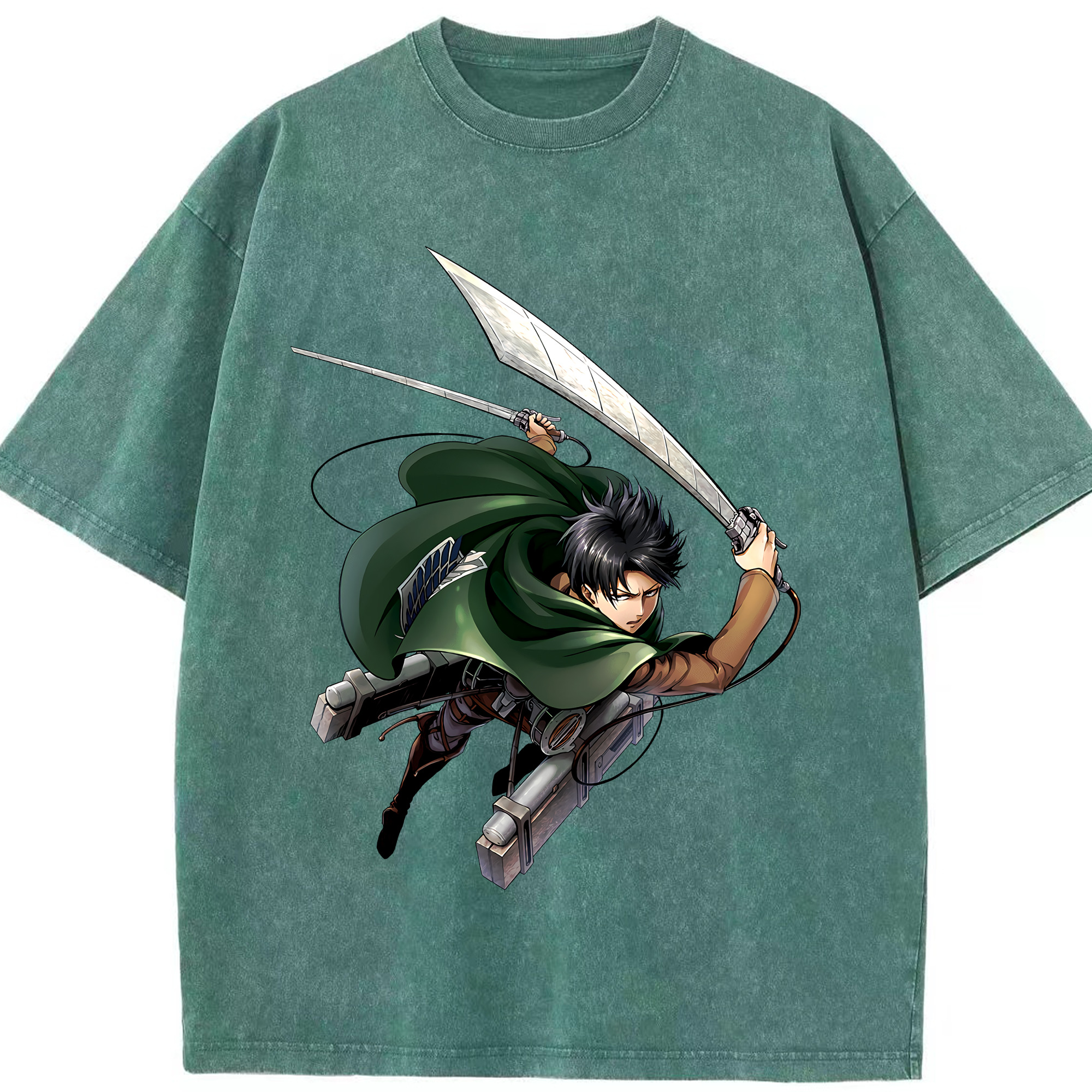 （画像用） 進撃の巨人 リヴァイ·アッカーマン Attack on Titan Levi Ackerman 綿100% ヴィンテージ風 半袖Tシャツ（フロントプリント）